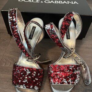 Dolce & Gabbana Sandalo Pailletes + Mordore- EU Size 38 1/3